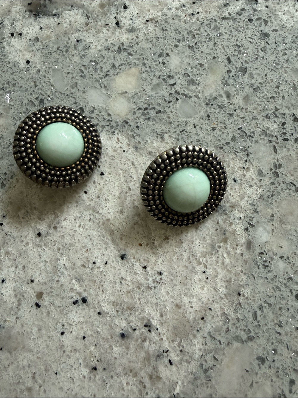 Mint Cabochon Silver-Tone Round Stud Earrings